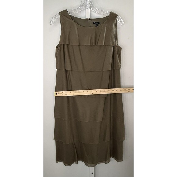 Talbots Olive Green Tiered Cotton Dress 6 Sleeveless Lined Classic Midi - Picture 4 of 7